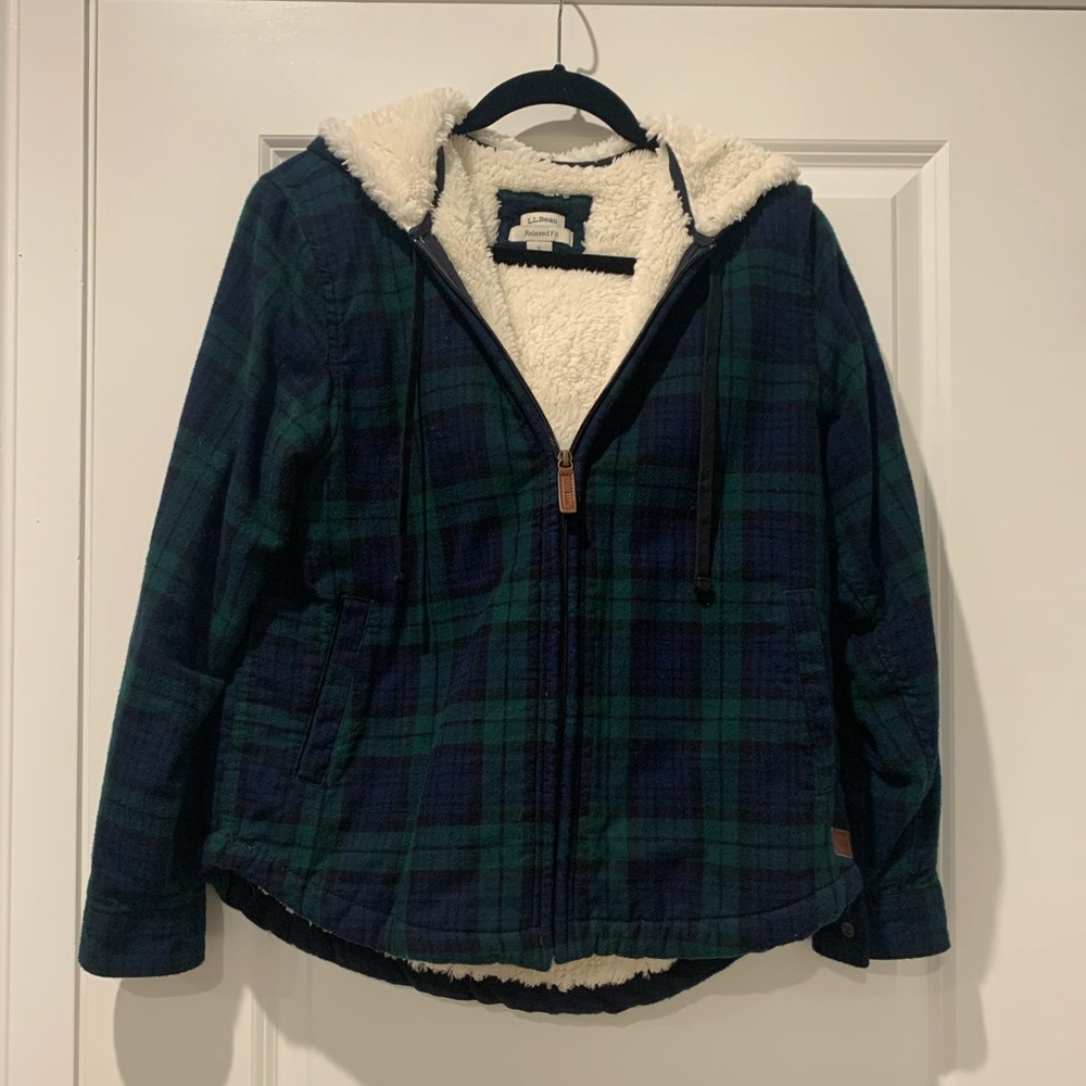 LL Bean Plaid Sherpa Lined Zip Hoodie